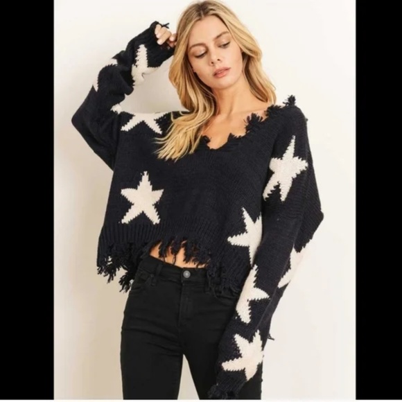 SOLD-Distressed Star Sweater - Picture 14 of 14